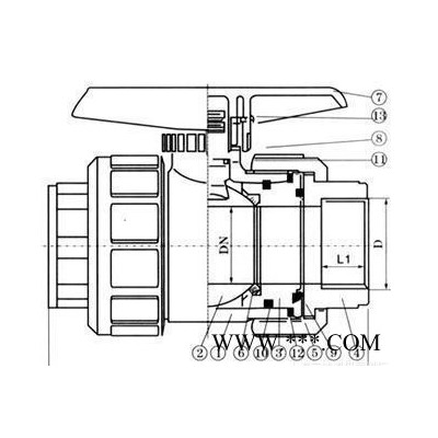 上海申歐通用塑料閥門(mén)廠Q61F-6S-DN20 FRPP增強(qiáng)聚丙烯焊接球閥