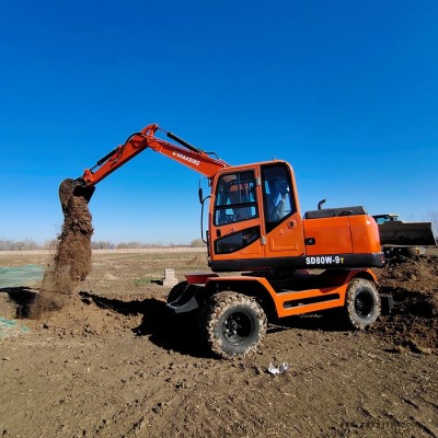 山鼎廠家國產(chǎn)輪式挖掘機80小型輪胎式挖機價格表