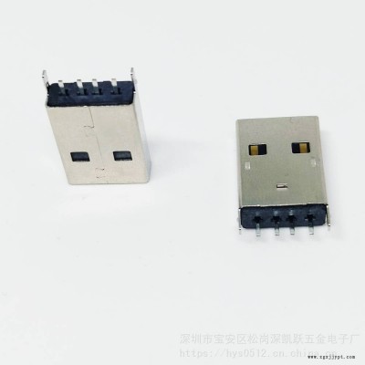 USB 2.0公頭 AM 180度立式直插 L=16.6mm 不銹鋼殼LCP無鹵立插4P公頭